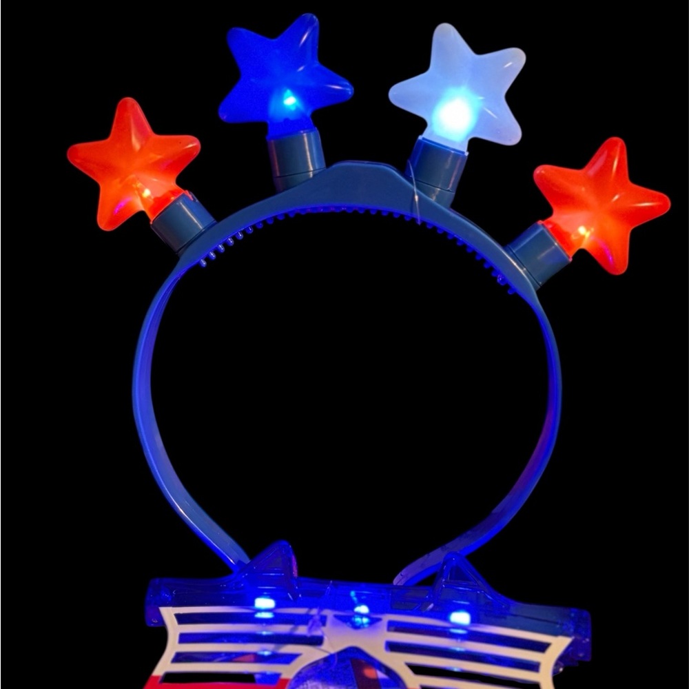 Red and Blue Starry Light-Up Headband and Star Shaped Glasses Adults and Kids